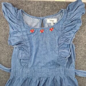 D-Signed Disney Girls Blue Chambray Denim Ruffle Floral Dress Size M 10/12